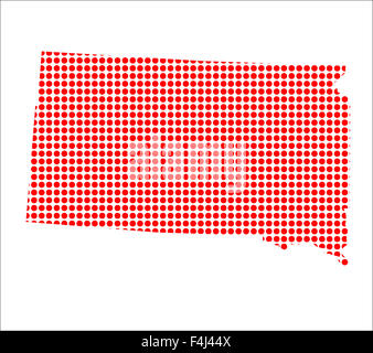 Une carte de l'État du Dakota du Sud, créé à partir d'une série de points rouges sur fond blanc Banque D'Images