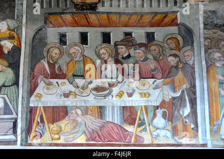 16ème siècle un tableau représentant un repas dans la maison de Lazare, Saint Antony's Chapel à Bessans, Savoie, France, Europe Banque D'Images