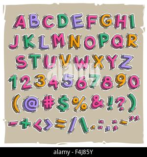 Funny Cartoon Lettres et chiffres Illustration de Vecteur