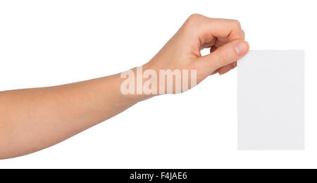 L'homme main gauche avec le papier blanc Banque D'Images