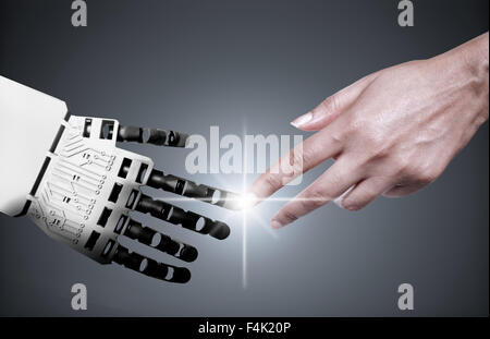 Robot et de l'index touchant Banque D'Images
