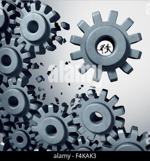 L'éclatement d'équipe business concept comme un businessman à l'intérieur d'une équipe ou de l'engrenage cog dételage de la machine qu'un succès motivation pour le démarrage d'une nouvelle société. Banque D'Images