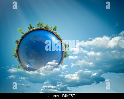 Planète bleue flottant dans les nuages, l'éco-plans Banque D'Images