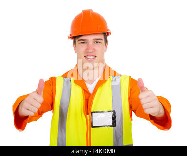 Cheerful young entrepreneur giving Thumbs up Banque D'Images