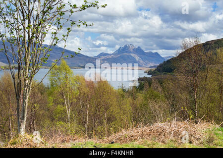 À la recherche sur le Loch Maree à Slioch, près de Kinlochewe, région des Highlands, en Écosse. Banque D'Images