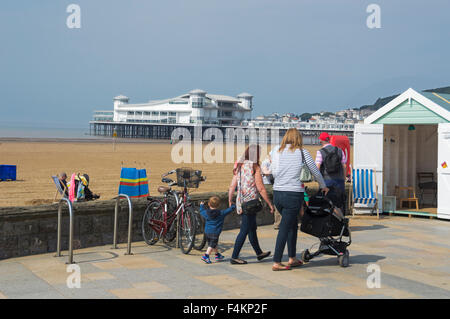Promenade, Pier, Weston-Super-Mare, plage, mer, Somerset, England UK Banque D'Images