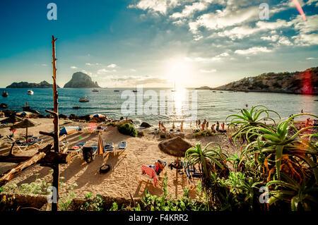 Vue de la plage de Cala d'Hort, Ibiza Banque D'Images