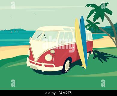 Van surf retro illustration Illustration de Vecteur