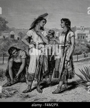 L'Amérique. Le Mexique. Chiapas. Les jeunes filles de Tuxtla, ch. 1875. Gravure, 19ème siècle. Banque D'Images