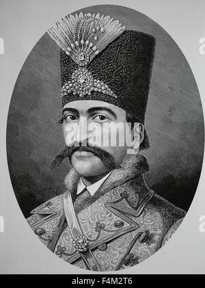 Naser al-Din Shah Qajar (1831-1896). Roi de Perse à partir de 1848-1896. Il a été assassiné. Dynastie Qajar. La gravure. 19e siècle. Banque D'Images