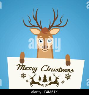 Joyeux Noël le renne Personnage Poster Santa Helper Carte de souhaits Organiser Placard Panneau vide avec copie Espace Illustration de Vecteur