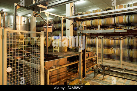 Des tonneaux de vin dans une cave de remplissage de la cuve à l'espagnol Banque D'Images