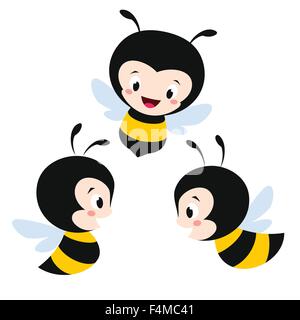 Vector illustration de trois abeilles cute cartoon Illustration de Vecteur
