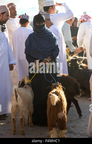 Nizwa jour de marché. Une fois la capitale d'Oman la ville moderne d'aujourd'Nizwah est célèbre pour son souk animé et le bétail marché. Banque D'Images