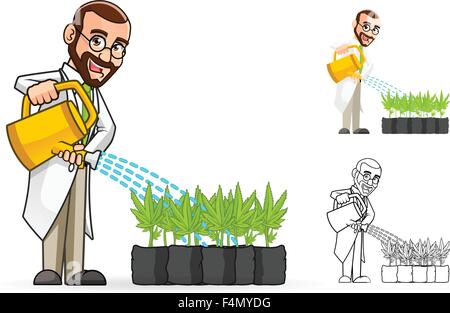 Scientifique principal personnage de arroser les plantes Illustration de Vecteur