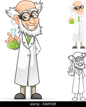 Scientifique principal personnage tenant un grand sentiment bécher Illustration de Vecteur