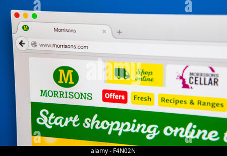 Londres, Royaume-Uni - 19 juin 2015 : La page d'accueil du site officiel des supermarchés Morrisons, le 19 juin 2015. Banque D'Images