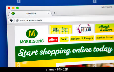 Londres, Royaume-Uni - 19 juin 2015 : La page d'accueil du site officiel des supermarchés Morrisons, le 19 juin 2015. Banque D'Images