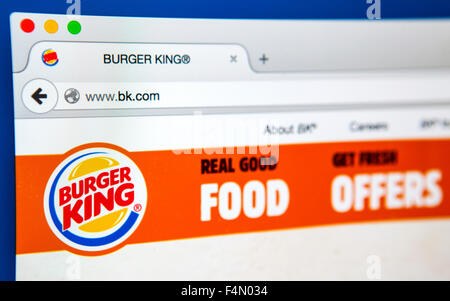 Londres, Royaume-Uni - 19 juin 2015 : La page d'accueil du site officiel de Burger King, le 19 juin 2015. Banque D'Images