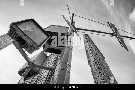 Image en noir et blanc de l'emblématique Flatiron Building, New York USA Banque D'Images