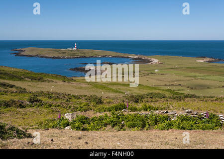 Vue paysage de l'île de Bardsey, littoral et d'horizon, l'île de Bardsey, Galles, Royaume-Uni en mai. Banque D'Images