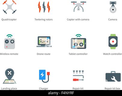 Drone volant icônes couleur blanc sur backgrond Illustration de Vecteur