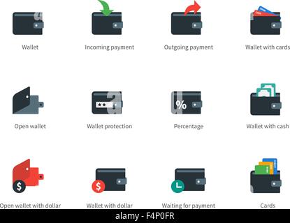Wallet et de transaction sur les icônes de couleur blanc. Illustration de Vecteur