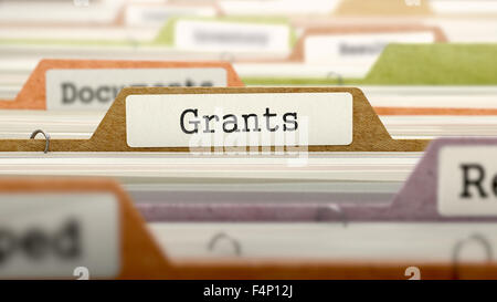 Dossier de subventions - Registre Nom de répertoire. Couleur, Image floue. Vue rapprochée. Banque D'Images