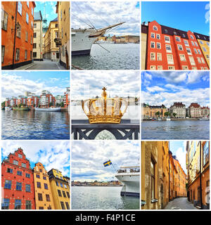 Stockholm, capitale de la Suède. Collage de 9 photos. Banque D'Images