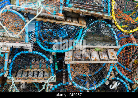 Les casiers à homard et crabe dans différentes tailles et couleurs. Banque D'Images