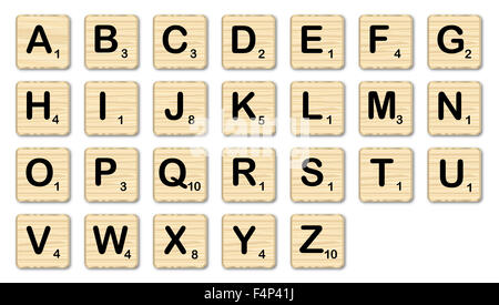 L'ensemble complet des lettres dans un jeu de scrabble Banque D'Images