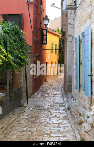 Rue étroite traditionnelle de Rovinj, Croatie, Rovigno Banque D'Images