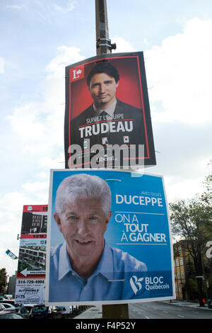 Le premier ministre du Canada, Justin Trudeau's affiches de campagne à Montréal, Québec Banque D'Images