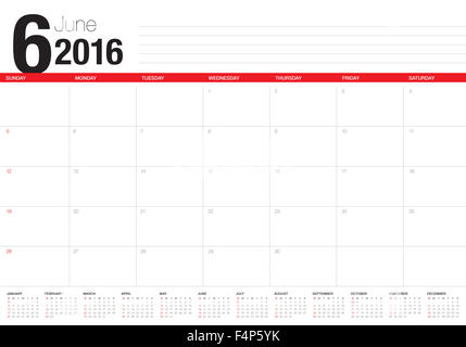 Tableau simple calendrier pour l'année 2016 Banque D'Images