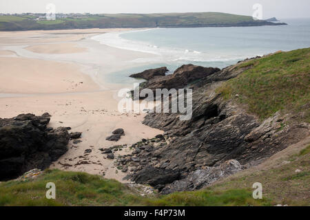 Plage de Crantock en hiver, Cornwall, Angleterre, Royaume-Uni Banque D'Images