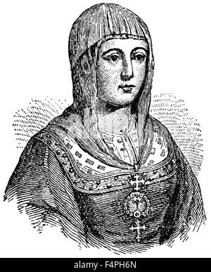 Isabelle I de Castille (1451-1504), Reine de Castille et Léon, 1474-1504, épouse de Ferdinand II d'Aragon, gravure, 1889 Banque D'Images