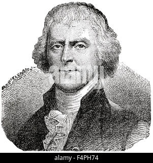 Thomas Jefferson (1743-1826), 3e président des États-Unis, gravure, 1889 Banque D'Images