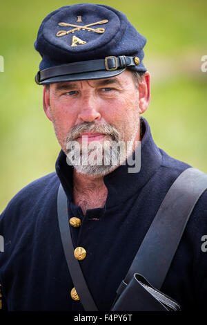 Soldat de l'Union reenacts la bataille de Gettysburg. Banque D'Images