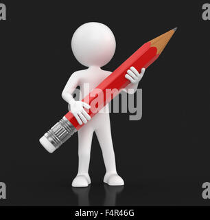 Homme avec un crayon. Image avec clipping path Banque D'Images