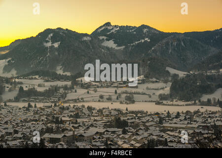 Allgäuer Alpes, vue, l'architecture, à l'extérieur, Bavaria, crépuscule, crépuscule, Allemagne, vue en plan, Europe, appartements de vacances, des bâtiments, Banque D'Images