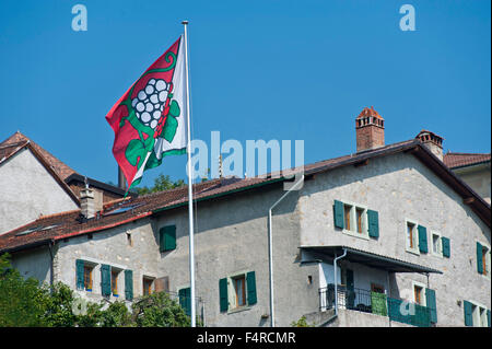 Riex, patrimoine mondial, le patrimoine culturel, l'UNESCO, Lavaux, house, maison, été, village, Vaud, Suisse, d'un drapeau Banque D'Images