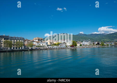 La Suisse, ville, ville, Vaud, VD, Vevey, Lac Léman, lac Léman, lac, l'été, Banque D'Images