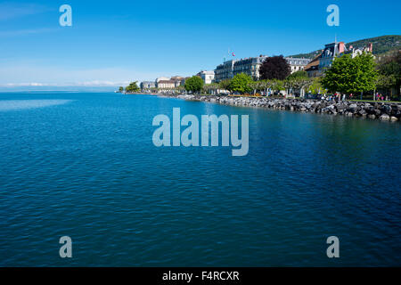 La Suisse, ville, ville, Vaud, VD, Vevey, Lac Léman, lac Léman, lac, l'été, Banque D'Images