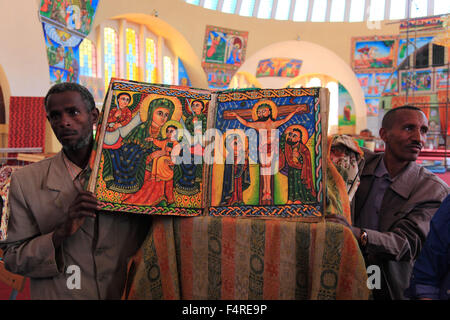 D'Axoum, Axum, région du Tigré, en Ethiopie, Tsion Mariam, l'ancienne cathédrale St Mary de Sion, construit en 1665, à l'intérieur, Banque D'Images