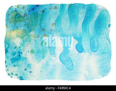 Aquarelle bleu fond d'éclaboussures. Rectangle peint Banque D'Images