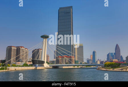 Chine, Tianjin, ville, Chingfen, pont de la rivière Hai Banque D'Images