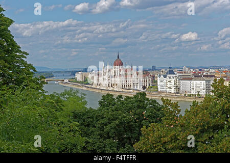 Mont Buda, Adam Clark, Clark Adam ter square, le parlement, le Danube Banque D'Images