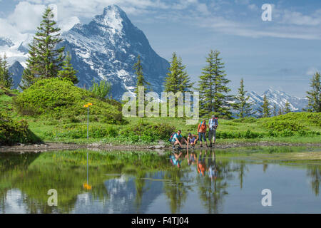 Randonneur en lac de montagne de la Grosse Scheidegg, Banque D'Images