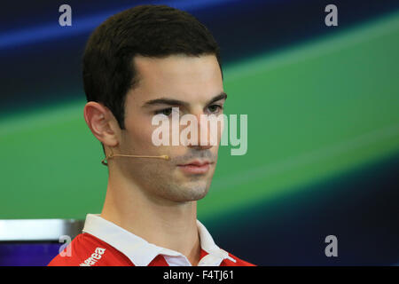 22.10.2015. Circuit des Amériques Austin, Texas, USA. Grand Prix de Formule 1. L'arrivée des pilotes et conférence de presse. Manor Marussia F1 Team &# x2013 ; Alexander Rossi Banque D'Images