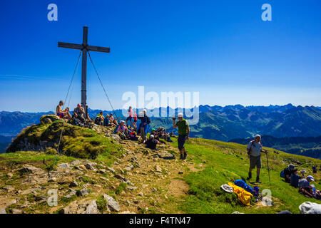 Alpes d'Allgäu, vue, Vantage Point, Bavaria, paysage de montagne, alpiniste, randonneur, Allemagne, Europe, sommet, pic, summi Banque D'Images